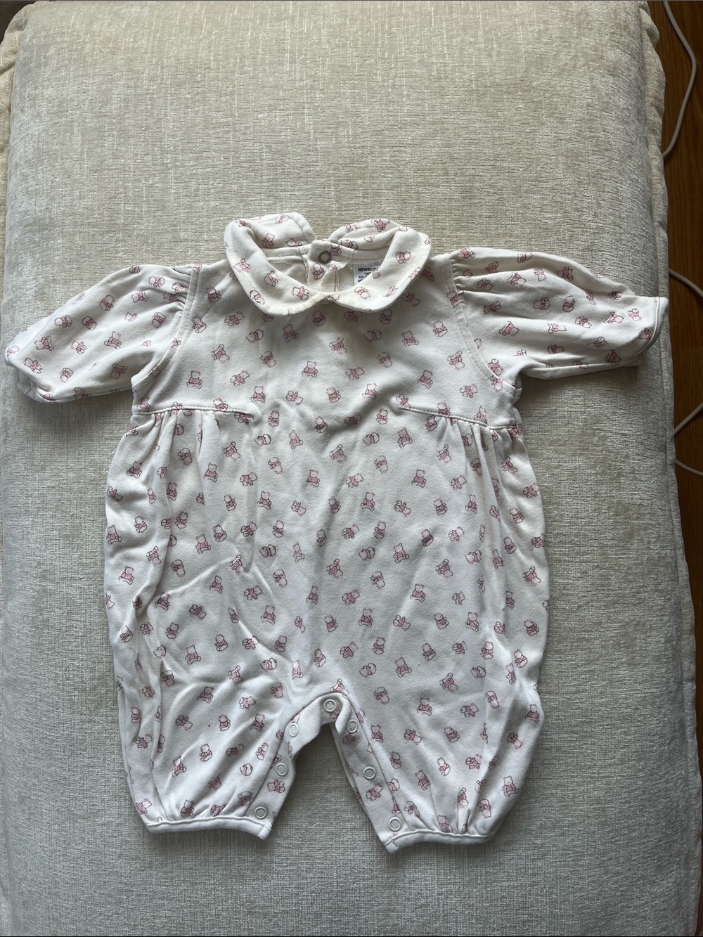 Cream Baby Footed Romper with Pink Bears Print